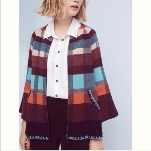 Anthropologie HWR Monogram Plaid Zip Cardigan